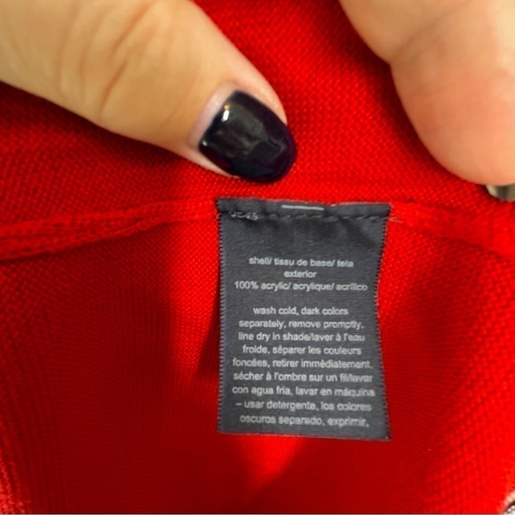 Tommy Hilfiger Bright Red Turtleneck Sweater Navy/White Accents Metal Logo Sz XS - Picture 14 of 14